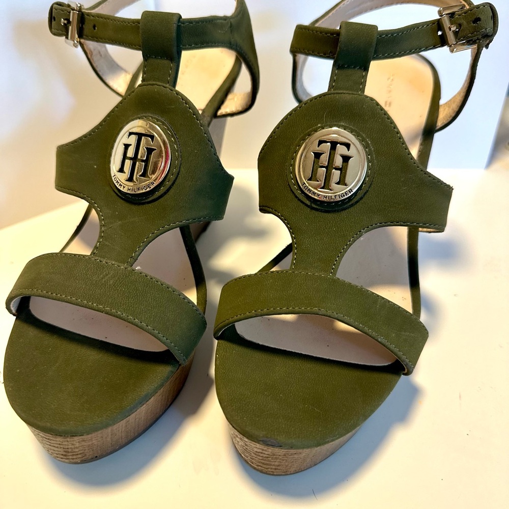 Tommy Hilfiger Green Wedge Shoes with Adjustable Straps